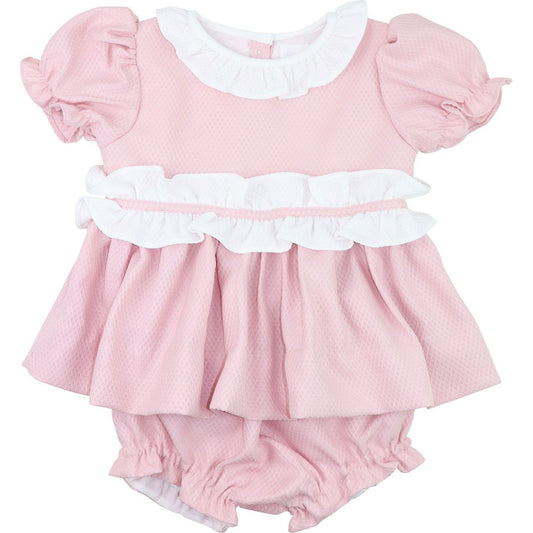 Pink And White Honeycomb Ruffle Diaper Set