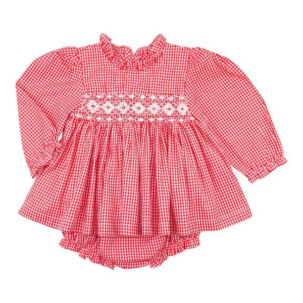 Red Gingham Geometric Smocked Diaper Set