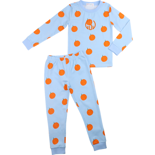 Blue Knit Pumpkin Print Pajamas