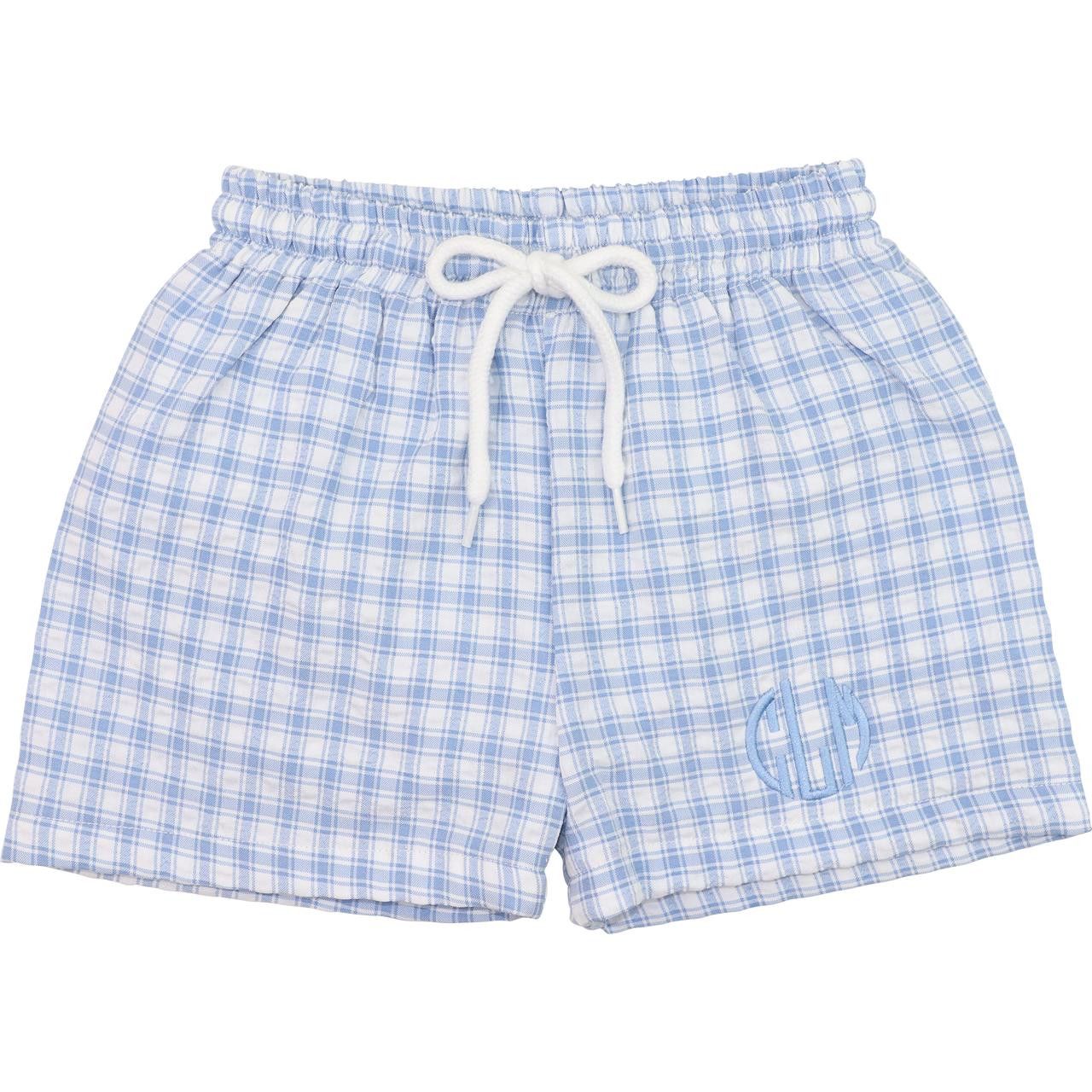 Blue Plaid Seersucker Swim Trunk