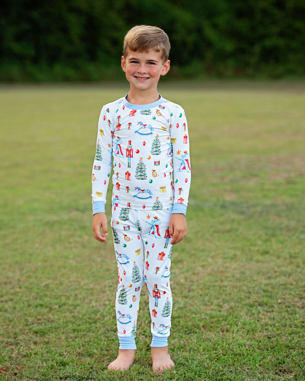 Blue Trim Nutcracker Print Knit Pajamas