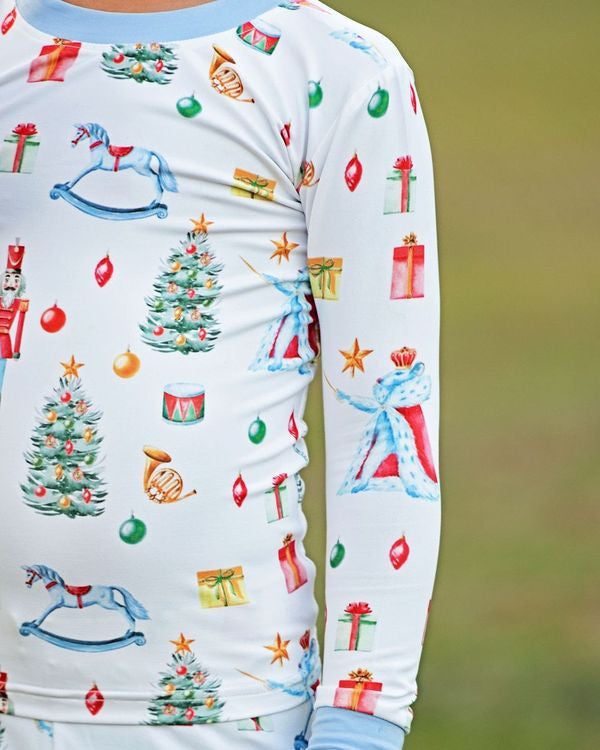 Blue Trim Nutcracker Print Knit Pajamas