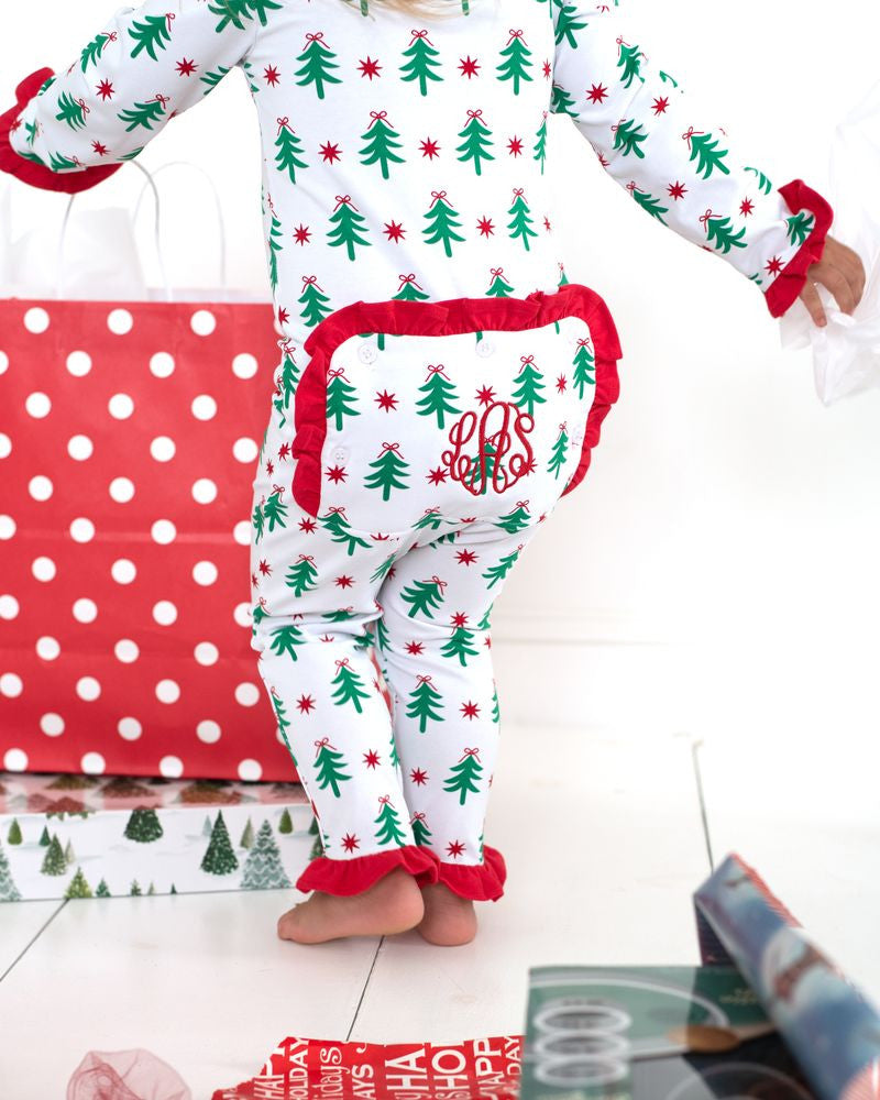 Red And Green Knit Christmas Tree Ruffle Zipper Pajamas