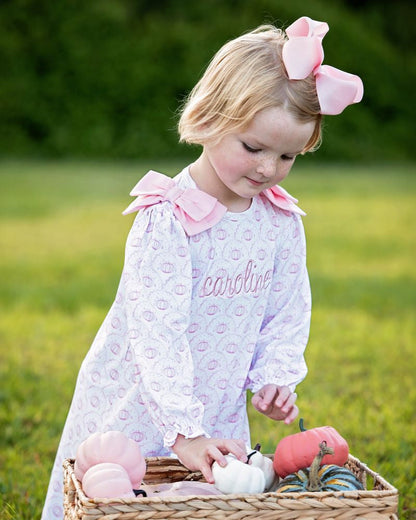 Pink Knit Scalloped Pumpkin Bow Dress