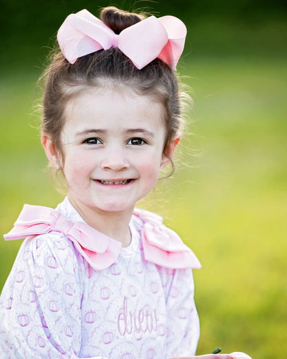 Pink Knit Scalloped Pumpkin Bow Diaper Set