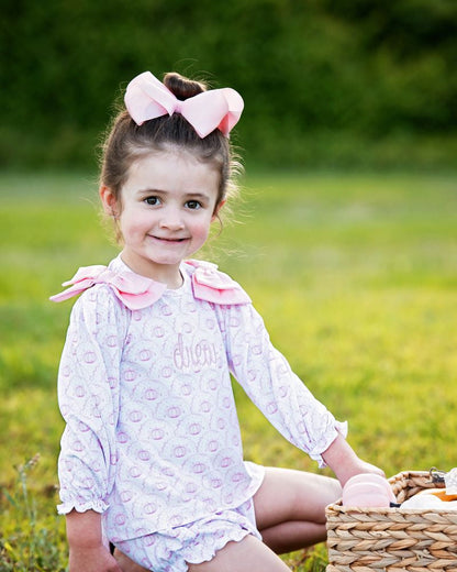 Pink Knit Scalloped Pumpkin Bow Diaper Set