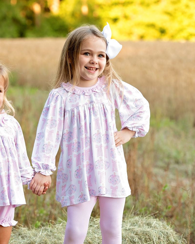 Pink Gingham And Floral Pumpkin Legging Set