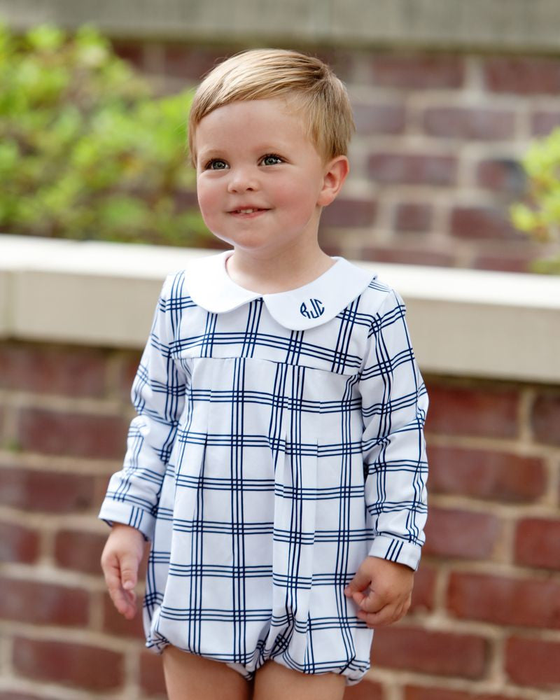 Navy And White Windowpane Plaid Knit Bubble