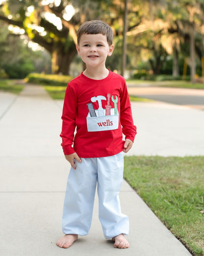 Red Knit Applique Tool Box Pant Set