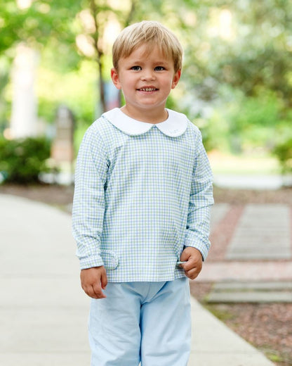 Blue And Green Windowpane Knit And Corduroy Pant Set