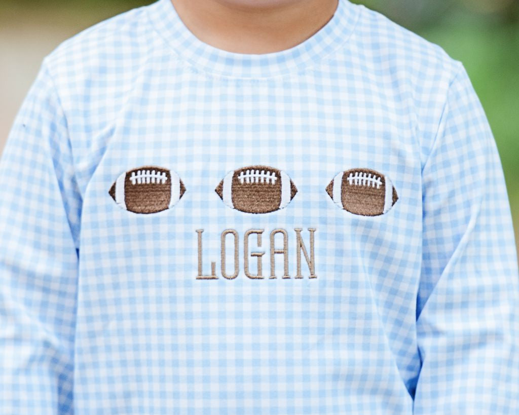 Blue Check Knit Applique Football Shirt