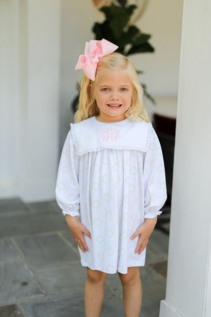 Pink And Green Wreath And Ribbon Eyelet Dress