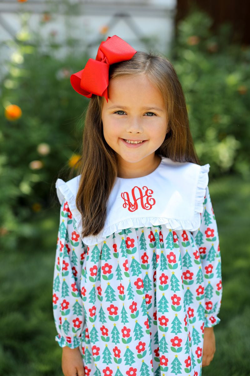 Red And Green Floral Block Print Holiday Dress