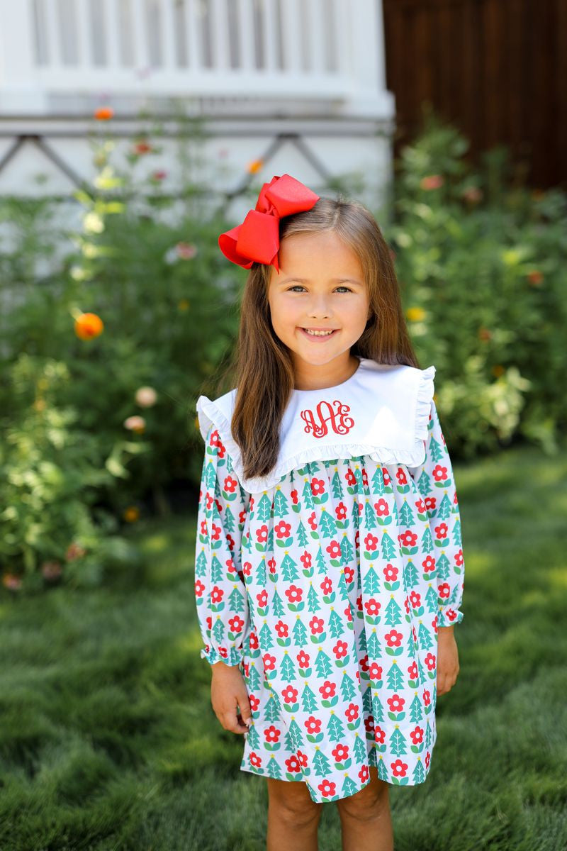 Red And Green Floral Block Print Holiday Dress