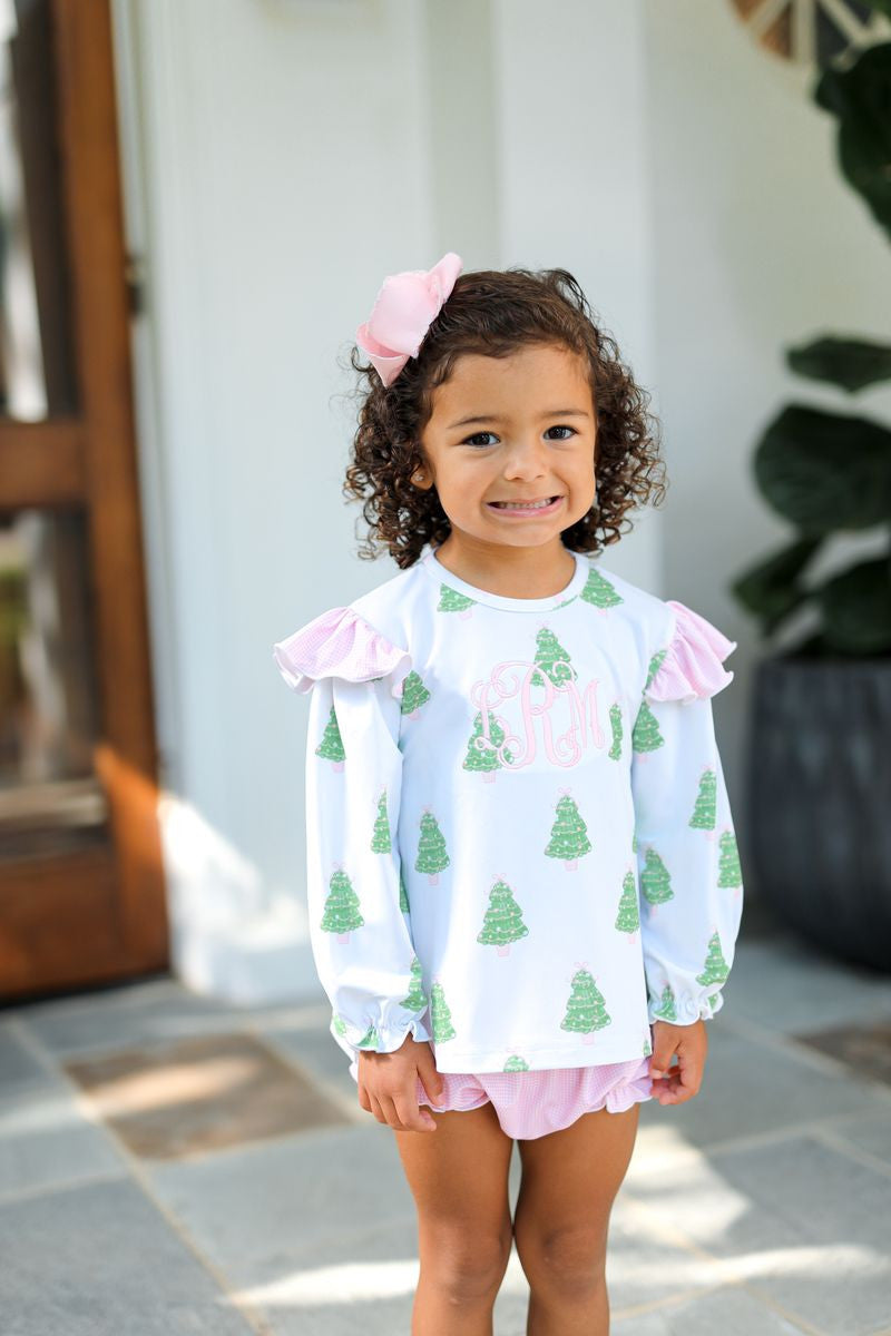 Green And Pink Christmas Tree Knit Diaper Set