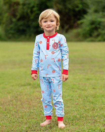 Blue And Red Knit Candy Cane Pajamas