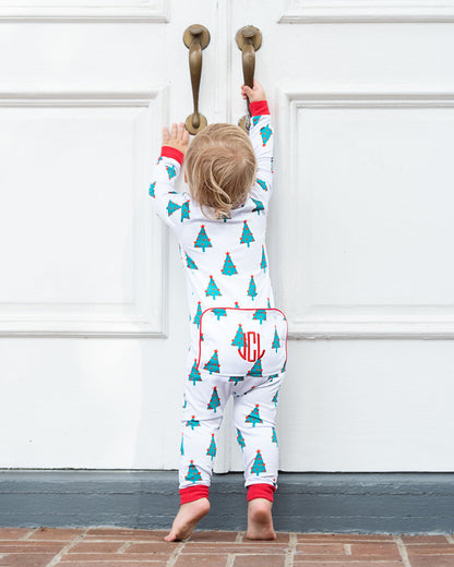 Red And Green Christmas Tree Print Knit Zipper Pajamas