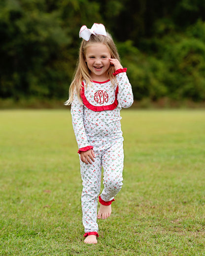 Red And Green Knit Holiday Floral Bib Pajamas