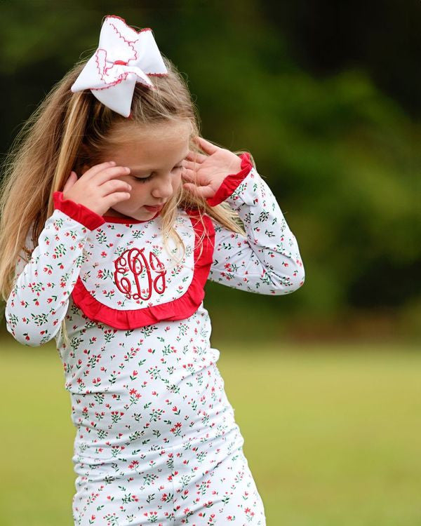 Red And Green Knit Holiday Floral Bib Pajamas