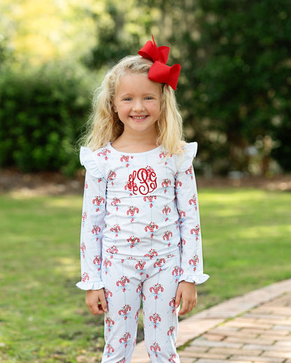 Red And Blue Knit Candy Cane Eyelet Pajamas