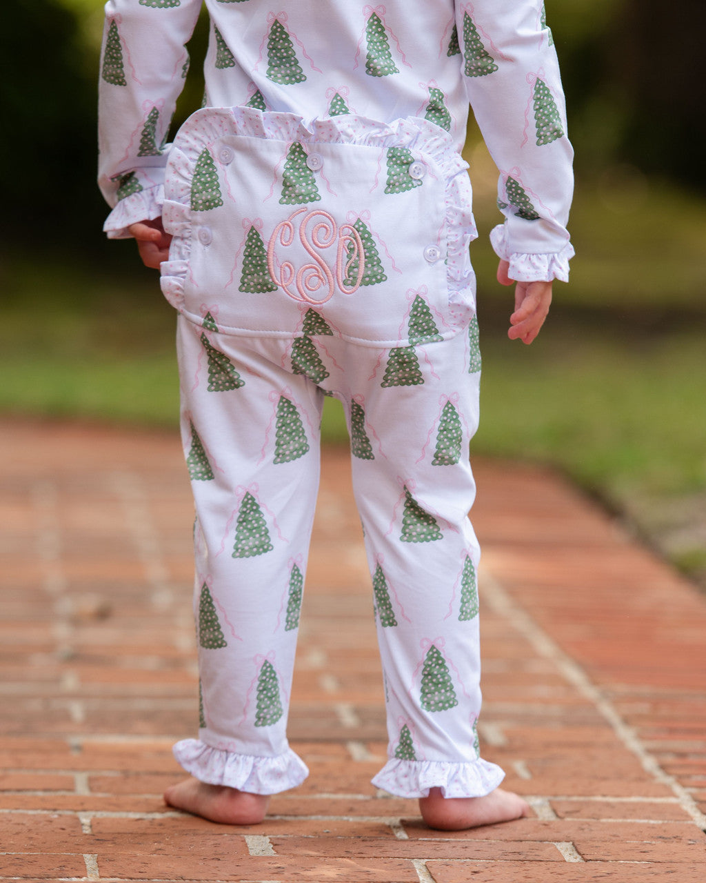 Green And Pink Knit Ribbons And Christmas Trees Zipper Pajamas