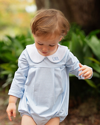 Blue Gingham Knit Long Sleeve Bubble