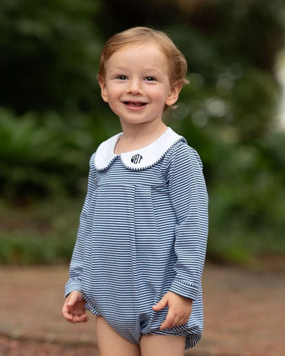 Navy Striped Knit Long Sleeve Bubble