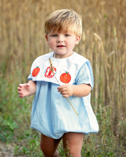 Blue Windowpane Applique Pumpkin Bubble