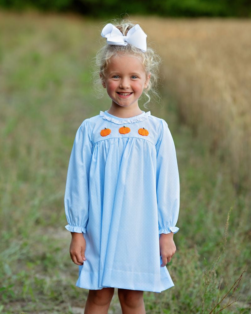 Blue Dot Pique Crochet Pumpkin Dress