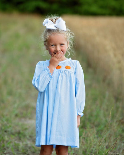 Blue Dot Pique Crochet Pumpkin Dress