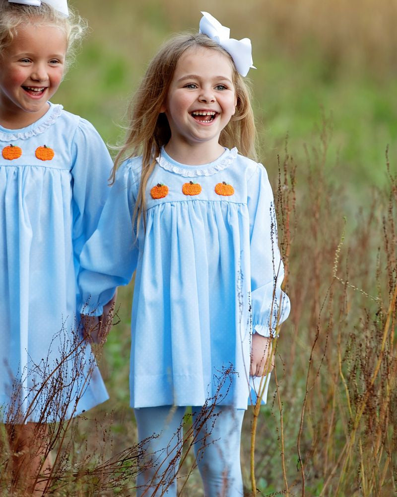 Blue Dot Pique Crochet Pumpkin Legging Set