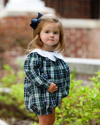 Green And Navy Plaid Petal Collar Bubble