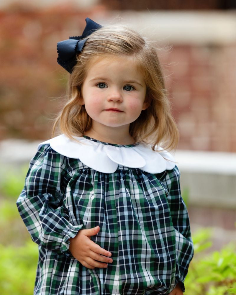 Green And Navy Plaid Petal Collar Bubble