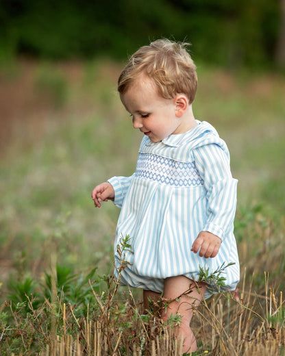 Blue Smocked Striped Corduroy Bubble