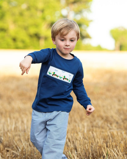 Navy Gingham Smocked Mallard Pant Set