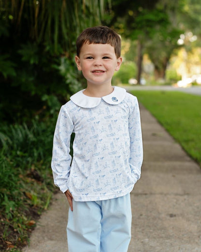 Blue Corduroy Cowboy Print Pant Set