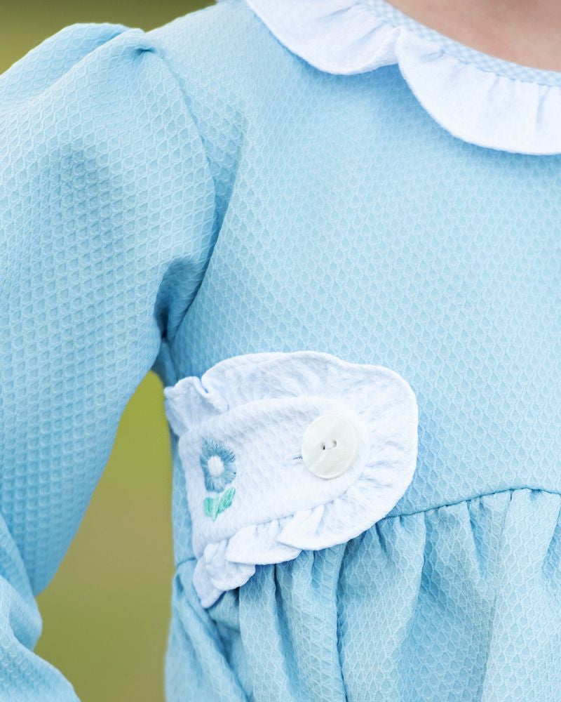 Blue Honeycomb Embroidered Flower Diaper Set