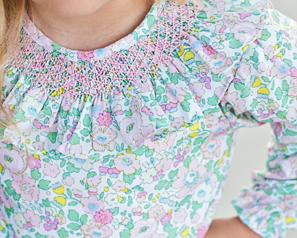 Green And Pink Floral Smocked Bubble