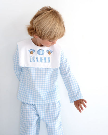 Blue Knit Check Applique Turkey Pant Set