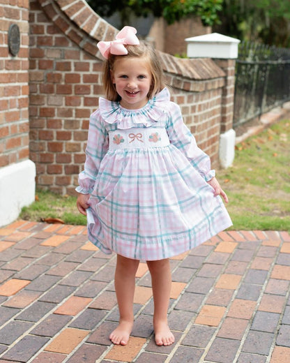 Pink And Green Plaid Smocked Turkey Dress