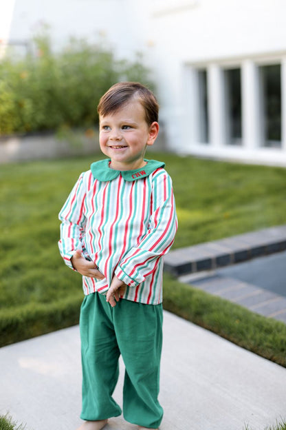 Green And Red Corduroy Striped Ankle Pant Set