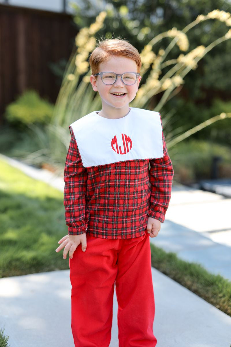 Red Tartan Flannel And Corduroy Pant Set