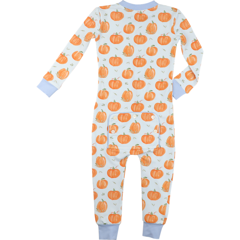 Blue Gingham Knit Pumpkin Zipper Pajamas