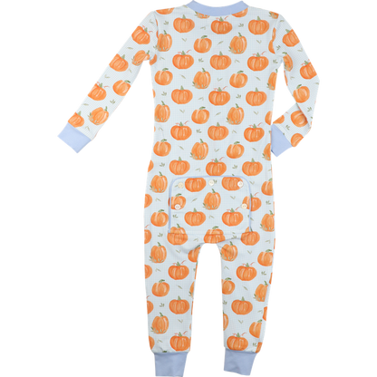 Blue Gingham Knit Pumpkin Zipper Pajamas