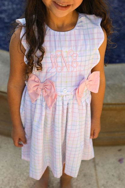 Pastel Windowpane Scalloped Bow Dress