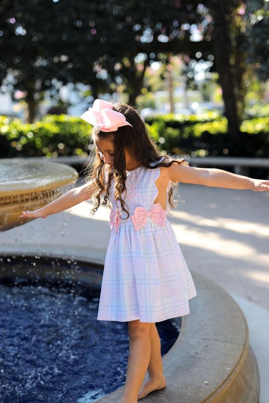 Pastel Windowpane Scalloped Bow Dress