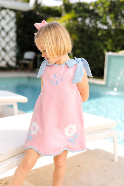 Pink And Blue Honeycomb Applique Flower Dress