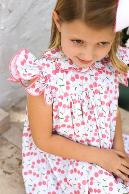 Pink And Green Cherry Print Dress