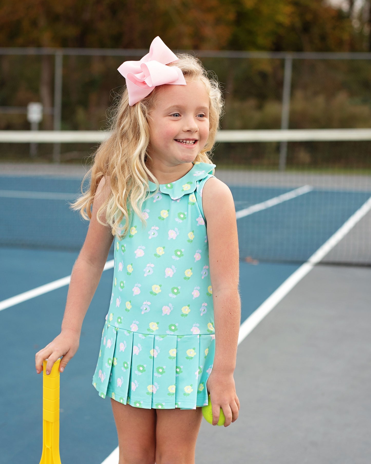 Pink And Green Lycra Tennis Dress