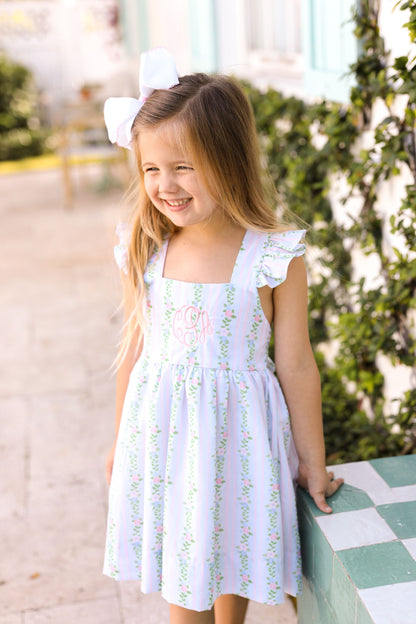 Pink And Green Rose Print Dress